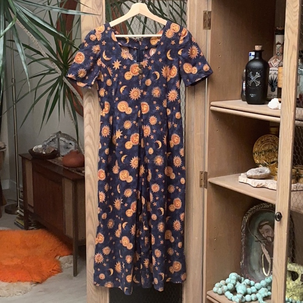 Celestial Sun Moon and Stars Short Sleeve Romper - Picture 1 of 10